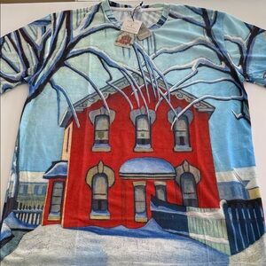 Red House in Winter by Lawrence Harris T-shirt XL NWT Artists Collectable